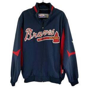 Majestic Mens XL Atlanta Braves‎ MLB Authentic Therma Base Jacket Navy Red